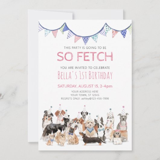 So Fetch Puppy Doge Birthday Party Invitation tran 招待状 (正面)