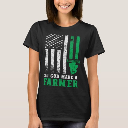 So God Made A Farmer American Flag Farming Farm Tシャツ (正面)