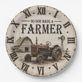 So God Made a Farmer Rustic Vintage Tractor ペーパープレート