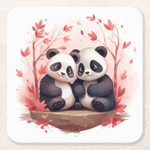So Happy Together Pandaペア スクエアペーパーコースター