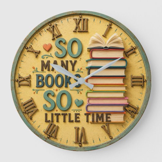 So Many Books So Little Time Reading Lover Gift ラージ壁時計 (正面)