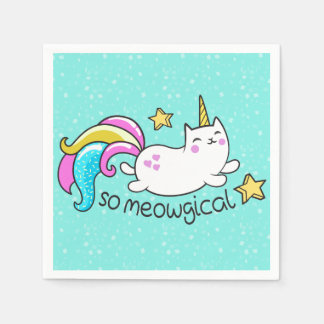 So Meowgicalかわいいユニコーン子猫グリッターキラキラ スタンダードカクテルナプキン