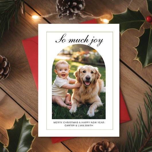 So Much Joy Baby & Dog Christmas Photo Card シーズンカード
