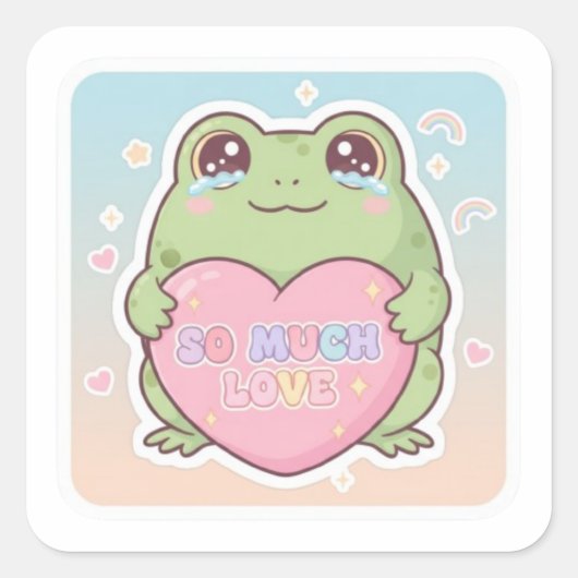 So Much Love Frog Sticker Cute Emotional Frog Hear スクエアシール (正面)