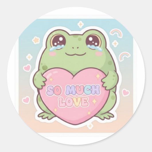 So Much Love Frog Sticker Cute Emotional Frog Hear ラウンドシール (正面)