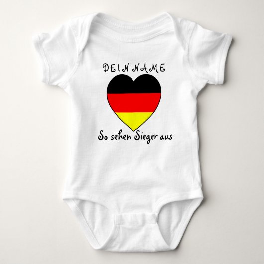 "So sehen Sieger aus" Babyshirt + Deutschlandherz ベビーボディスーツ (正面)