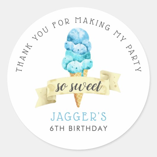 So Sweet Ice Cream Boys Birthday Party Fever ラウンドシール (正面)