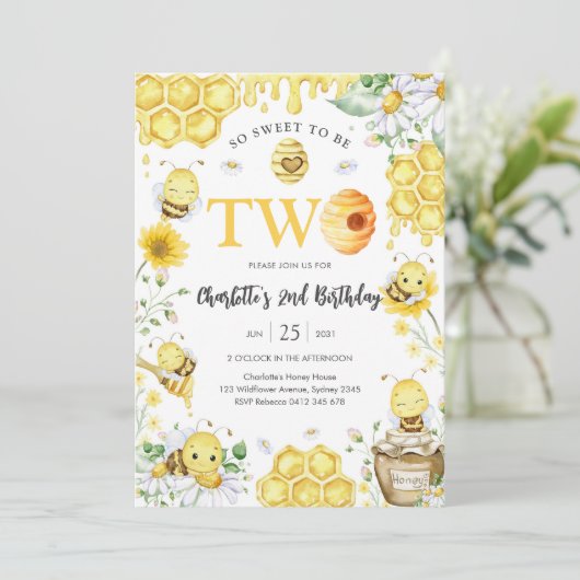 So Sweet To Be Two Honey Bee 2nd Birthday 招待状 (スタンド正面)