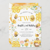 So Sweet To Be Two Honey Bee 2nd Birthday 招待状 (正面/裏面)