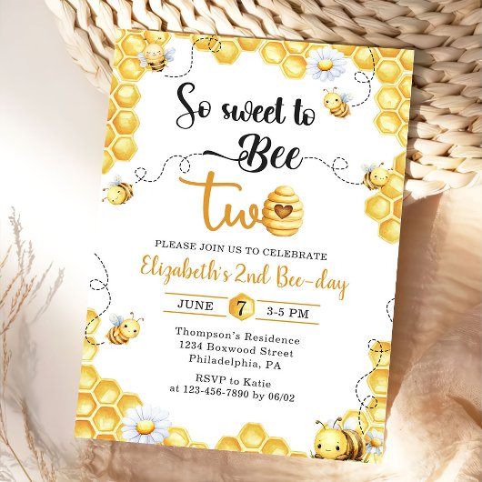 So Sweet To Bee 2nd Birthday Invitation 招待状