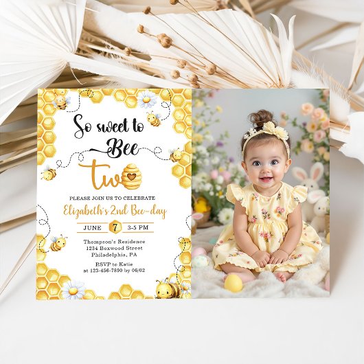 So Sweet To Bee 2nd Birthday Photo Invitation 招待状