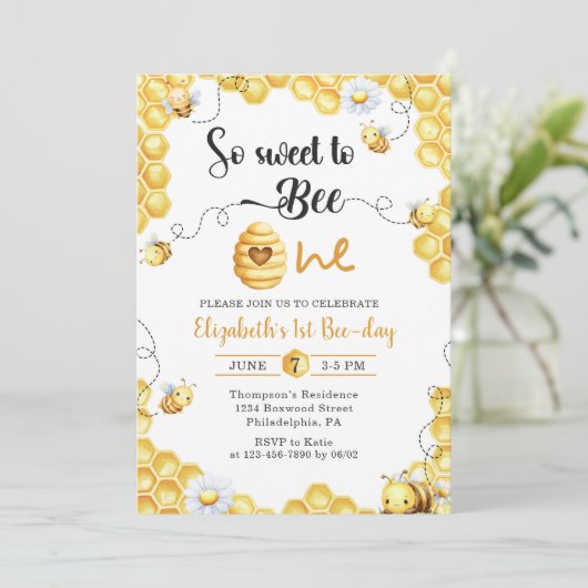 So Sweet To Bee first Birthday Invitation 招待状 (スタンド正面)