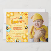 So Sweet to Bee One – 写真と一緒に1歳の誕生日 招待状 (正面)