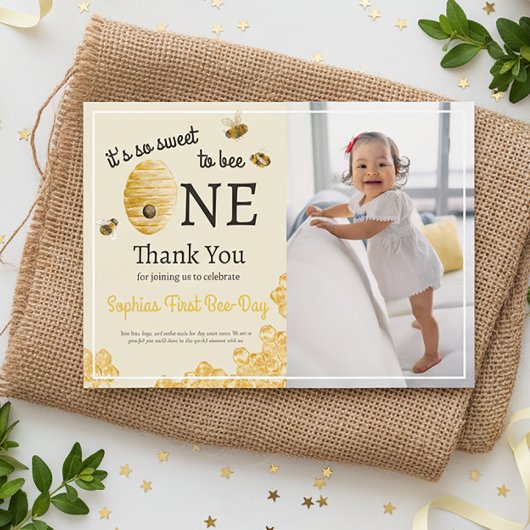 So Sweet To Bee One 1st Birthday Honey Bee Photo サンキューカード
