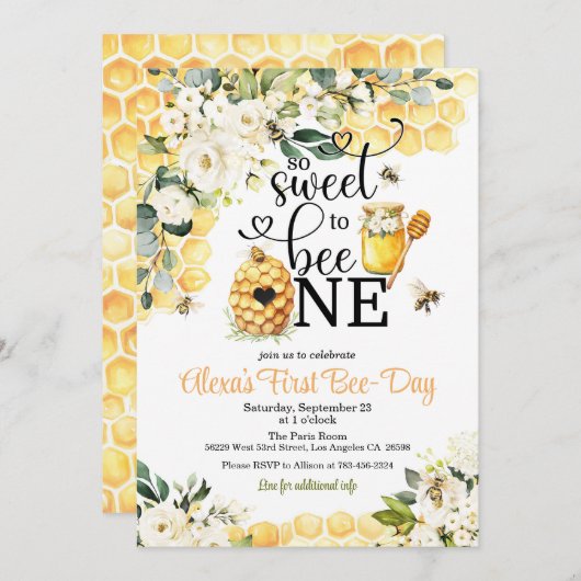 So Sweet to Bee One 1st Birthday Invitation 招待状 (正面/裏面)