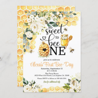 So Sweet to Bee One 1st Birthday Invitation 招待状