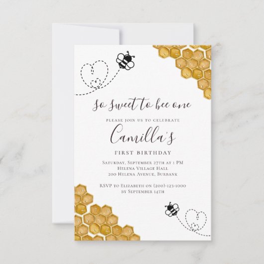 So Sweet to Bee One Birthday Party 招待状 (正面)