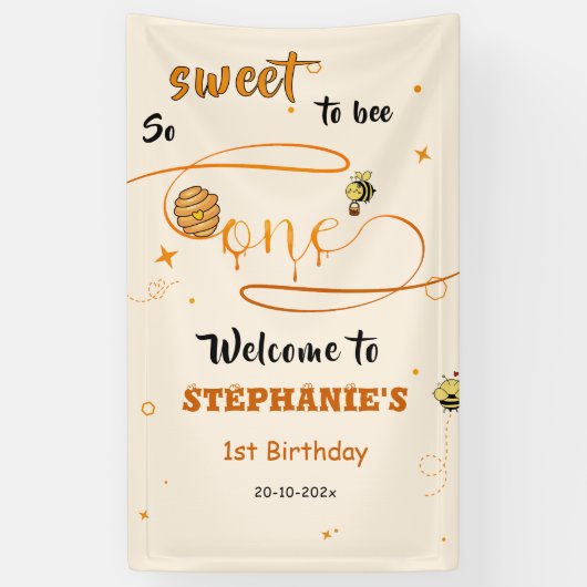 So Sweet To Bee One Cute Honey Bee 1st Birthday 横断幕 (縦)