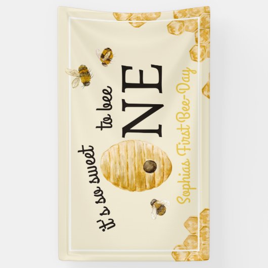 So Sweet To Bee One First Birthday Honeycomb 横断幕 (縦)