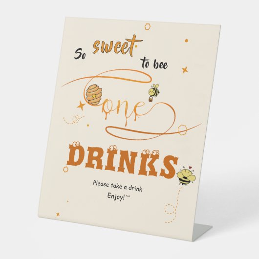 So Sweet To Bee One Honey Bee 1st Birthday Drinks 台座サイン (正面)