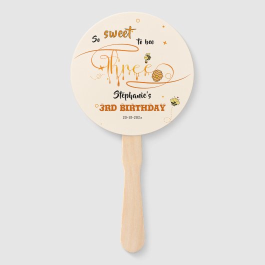 So Sweet To Bee Three Cute Honey Bee 3rd Birthday ハンドファン (正面)