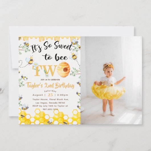 So Sweet To Bee Two誕生日フォト招待状 招待状 (正面)