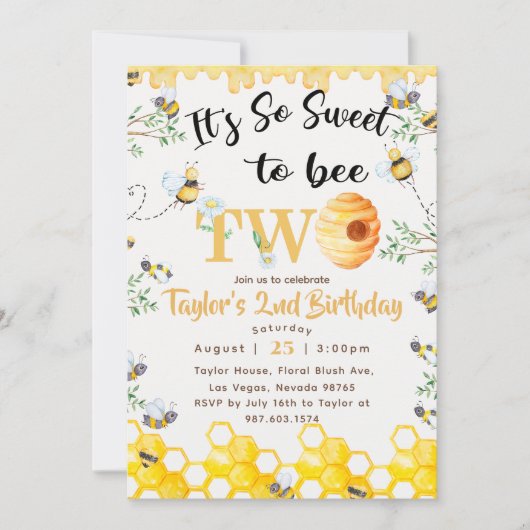 So Sweet To Bee Two誕生日 招待状 (正面)