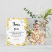 So Sweet To Bee Yellow Birthday Photo サンキューカード (スタンド正面)