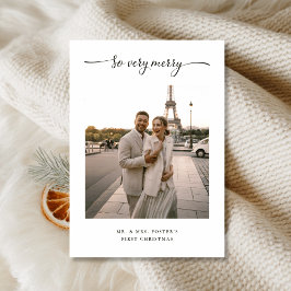  So Very Merry Elegant Script Newlywed Photo シーズンカード
