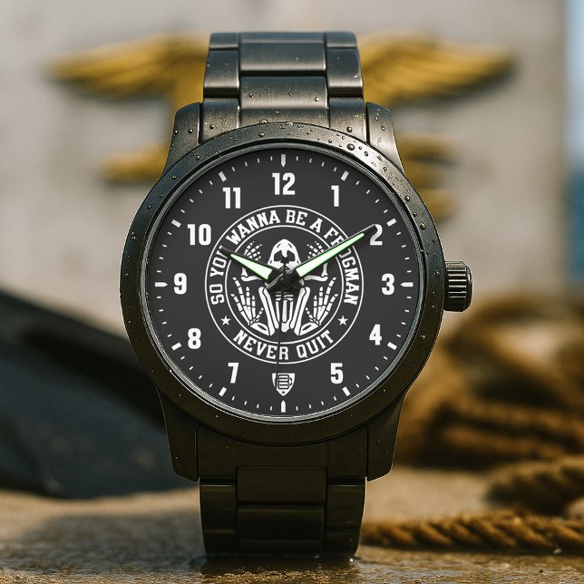 So You Wanna Be A Frogman パッチ ブラック 腕時計 (So You Wanna Be A Frogman - Never Quit Patch Black Stainless Steel Watch)