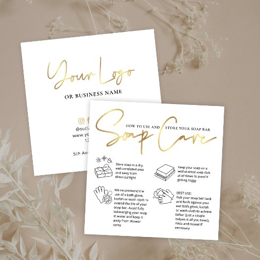 Soapバー気に指示シックなホワイト&金ゴールドロゴ スクエア名刺