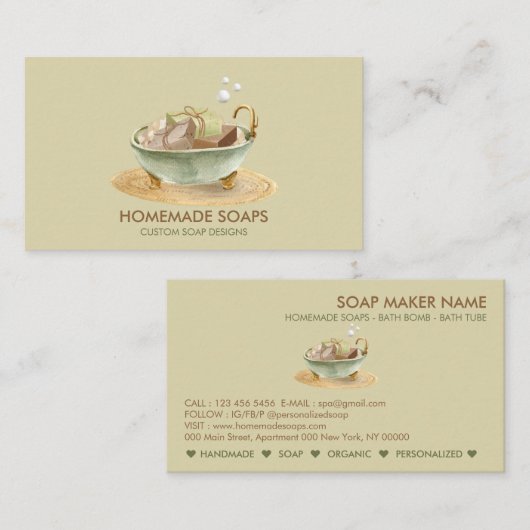 Soap Bath tub green bubble 名刺 (正面/裏面)