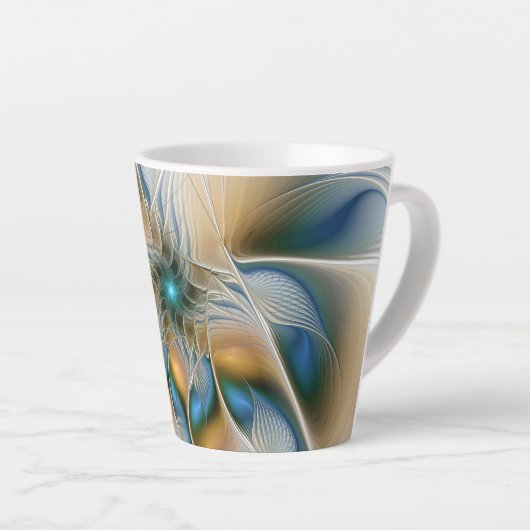 Soaring、抽象芸術ファンタジーFractal Art With Blue カフェラテマグ (右アングル)
