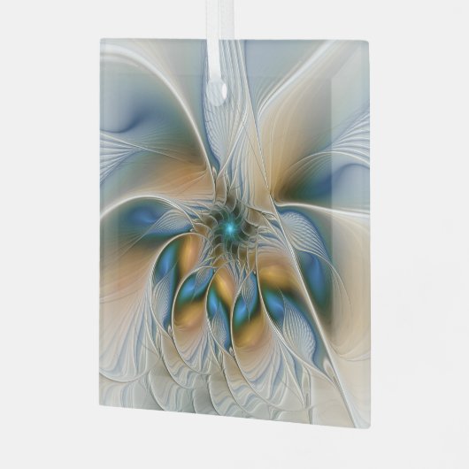 Soaring、抽象芸術ファンタジーFractal Art With Blue ガラスオーナメント (正面左)