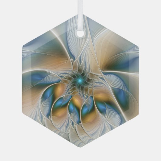 Soaring、抽象芸術ファンタジーFractal Art With Blue ガラスオーナメント (正面)