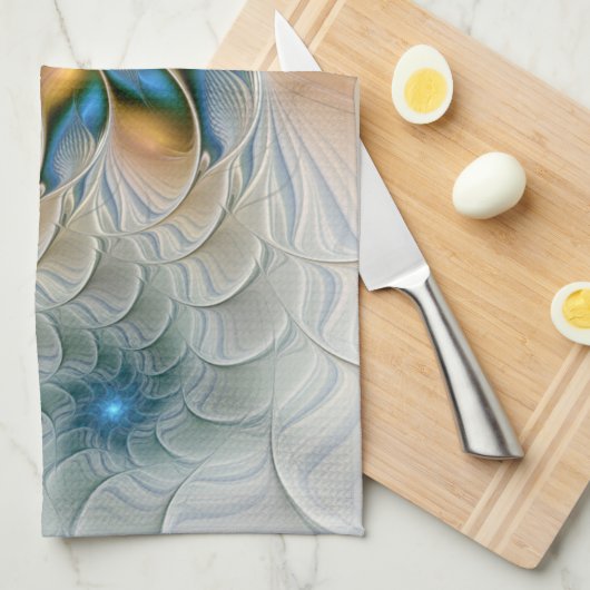 Soaring、抽象芸術ファンタジーFractal Art With Blue キッチンタオル (四つ折り)