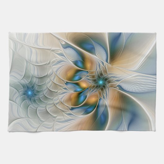Soaring、抽象芸術ファンタジーFractal Art With Blue キッチンタオル (横)