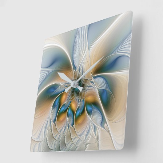 Soaring、抽象芸術ファンタジーFractal Art With Blue スクエア壁時計 (傾斜)