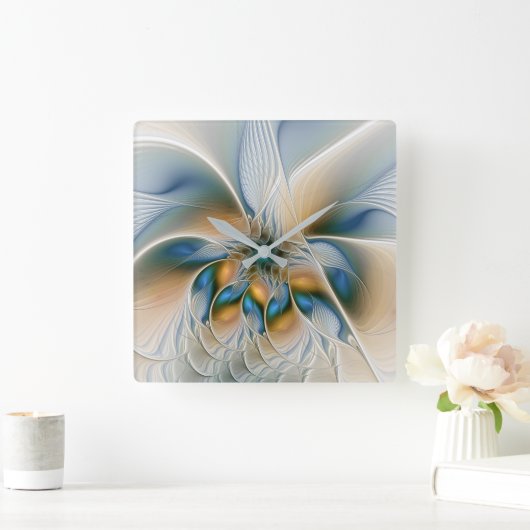 Soaring、抽象芸術ファンタジーFractal Art With Blue スクエア壁時計 (ホーム)