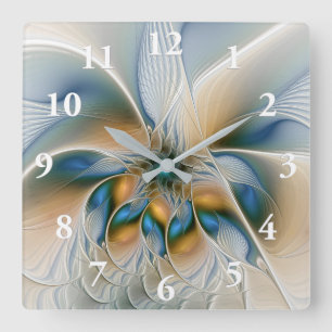 Soaring、抽象芸術ファンタジーFractal Art With Blue スクエア壁時計