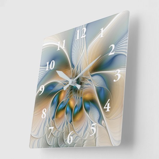 Soaring、抽象芸術ファンタジーFractal Art With Blue スクエア壁時計 (傾斜)