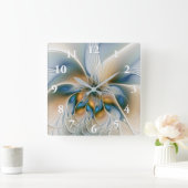 Soaring、抽象芸術ファンタジーFractal Art With Blue スクエア壁時計 (ホーム)