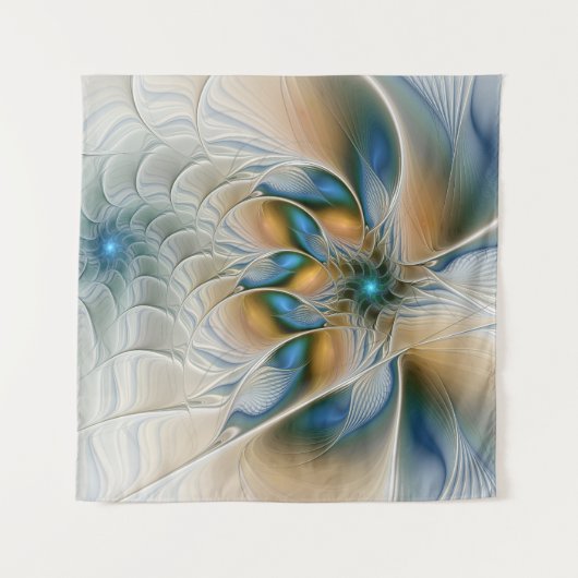 Soaring、抽象芸術ファンタジーFractal Art With Blue タペストリー (正面(横))