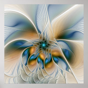 Soaring、抽象芸術ファンタジーFractal Art With Blue ポスター