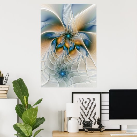 Soaring、抽象芸術ファンタジーFractal Art With Blue ポスター (ホームオフィス)