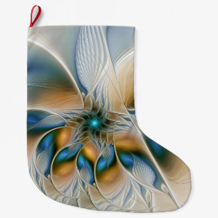 Soaring、抽象芸術ファンタジーFractal Art With Blue ラージクリスマスストッキング