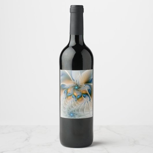 Soaring, Abstract Fantasy Fractal Art With Blue ワインラベル (正面)