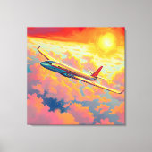 Soaring Airplane - Vibrant Painterly Style Art キャンバスプリント (正面)