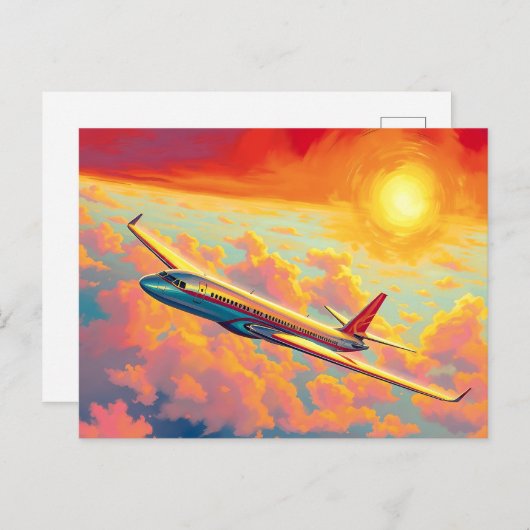 Soaring Airplane - Vibrant Painterly Style Art ポストカード (正面/裏面)