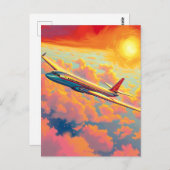 Soaring Airplane - Vibrant Painterly Style Art ポストカード (正面/裏面)
